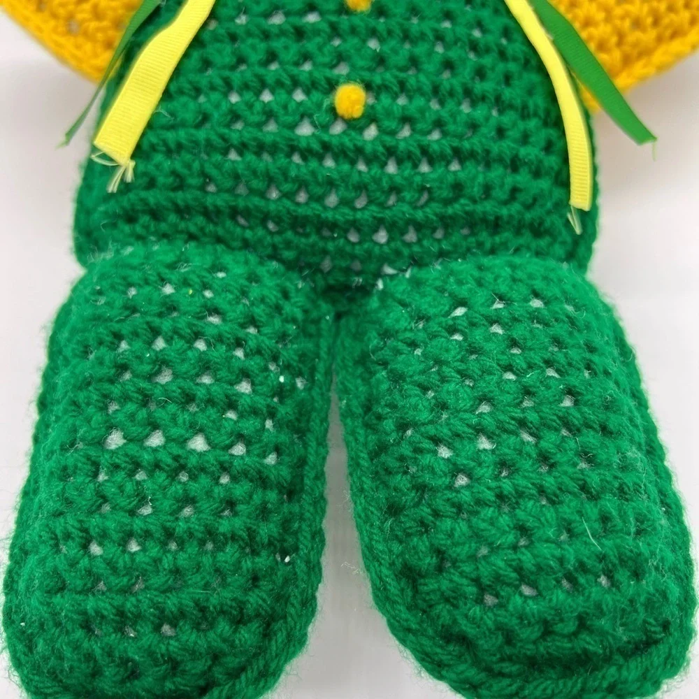 ADORABLE CROCHETED TEDDY BEAR I. GREEN AND BRIGHT YELLOW
